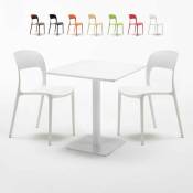 Table carrée 70x70 blanche et 2 chaises colorées Restaurant meringue Couleur: Blanc