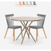 Table design ronde beige 80 cm + 2 chaises design Eskil Couleur: Gris