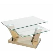 Table open cooper à plateaux pivotants en verre trempé et piétement couleur cuivre - transparent