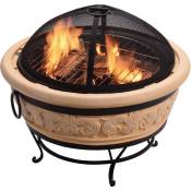 Teamson Home - Braséro de jardin à bois chauffage extérieur tisonnier couvercle grille charbon bbq oxyde magnésium sable HR26303AA-S - Beige