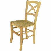 Tommychairs - Chaise CROSS pour cuisine, bar et salle à manger, robuste structure en bois de hêtre peindré en couleur naturelle et assise en paille