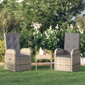 Vidaxl - Chaise inclinable de jardin 2pc et coussins Résine tressée Gris