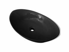 Vidaxl lavabo ovale en céramique noir avec trop plein 59 x 38,5 cm 140680
