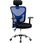 Vinsetto - Chaise de bureau manager grand confort réglable dossier inclinable piètement chromé tissu maille polyester bleu noir - Bleu