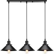 3 Luminaires Lustre Suspension Industriel Lampe de Suspension pour Chambre Bar Tout Noir Base Rectangulaire - Noir