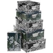 5five - Lot de 6 Boîtes de rangement avec poignées et coins en Métal collection Black Flora - Five - Noir