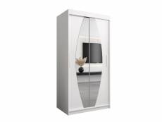 Armoire de chambre globe blanc 100 avec 2 portes coulissantes et miroir penderie (tringle) avec étagères sans tiroirs
