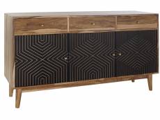 Buffet meuble de rangement en bois de sheesham coloris marron et noir - longueur 140 x hauteur 76 x profondeur 40 cm