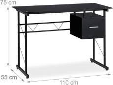 Bureau moderne avec plaque de verre tiroir latéral pour chambre d’ado 110 cm noir helloshop26 13_0000560_2