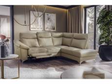 Canapé d'angle en cuir italien de luxe 5 places luzerne, avec relax électrique et coffre, beige, angle droit (vu de face)
