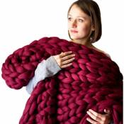 Ccykxa - 80X100,Wine Red)Plaid Tricot Grosse Maille