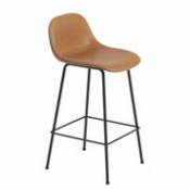 Chaise de bar Fiber Bar / H 65 cm - Cuir & pieds métal - Muuto marron en cuir