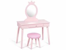 Coiffeuse bureau pour enfant 3 à 8 ans avec miroir tiroir tabouret mdf rose 20_0000475