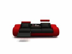 Dydda - canapé 3 places relax en cuir noir et rouge