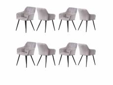 Ensemble de 8 chaises de salle à manger Camden - Tapissées de velours avec pieds en métal - Gris clair