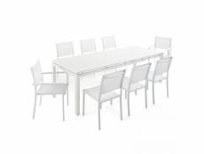 Ensemble table de jardin extensible en aluminium et 8 chaises blanc