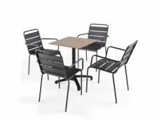 Ensemble table de jardin statifié chene clair et 4 fauteuils grises
