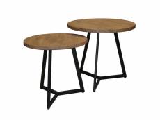 Hailey - set de 2 tables basse rondes en bois et acier