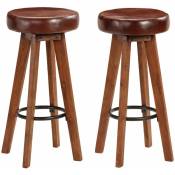 Helloshop26 - Lot de deux tabourets de bar design chaise siège bois d'acacia cuir véritable - Bois