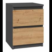 Hucoco ASTER - Table de chavet style scandinave- 30x30x40 cm - Chevet 2 tiroirs - Meuble de chambre - Gris&Chêne