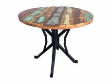Indy - table repas ronde bois massif recyclé coloré