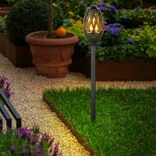 Lampe d'extérieur chrome led lampes de jardin interrupteur anthracite avec câble de charge usb effet feu pour jardin, piquet de terre et socle, 1x