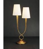 Lampe de Table Paola 2 Ampoules E14, doré peint avec Abat jour crèmes