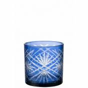 Lana Deco - Photophore en verre bleu avec motif étoile transparent - Bleu