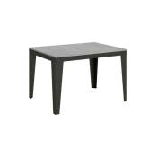 Les Tendances - Table rectangulaire extensible 6 à 16 places l 120 à 380cm gris effet béton et pieds acier gris foncé Flavien