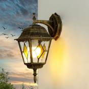 Licht-erlebnisse - Lampe murale d'extérieur dorée en verré coloré au design de lanterne en style campagnard E27 - Or antique - Or antique