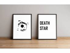 Lot de 2 tableaux encadrés en noir star wars l51xh74cm motif étoile de la mort / death star noir et blanc