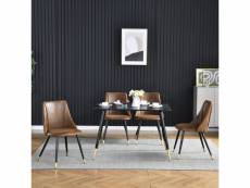 Lot de 4 chaises de salle à manger rétro fauteuil assise rembourrée en suédine piedsen métal noir et or, style industriel, marron