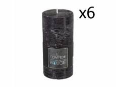 Lot de 6 bougies cylindriques longues rustiques en noir, h.14 et d.7 cm PEGANE