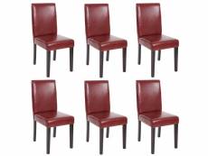 Lot de 6 chaises de séjour littau ~simili-cuir, brun rouge, pieds foncés