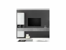 Meuble tv complet blanc laqué et gris oriago