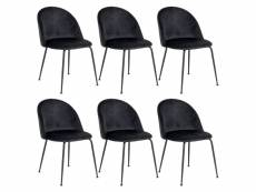 Meyrin - lot de 6 chaises velours noir et pieds métal noir