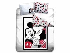 Mickey et minnie kiss - parure de lit double - housse de couette coton