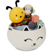 Relaxdays - Corbeille de rangement pour enfants, motif chat, caisse tissu, H x D : 24 x 35 cm, panier à jouets, blanc/noir