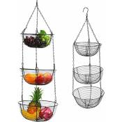 Senderpick - Panier à fruits à 3 étages, panier à légumes de cuisine, panier suspendu en fer, panier à légumes suspendu à étages, étagère suspendue
