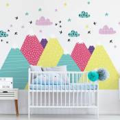 Stickers muraux enfants - Décoration chambre bébé - Autocollant Sticker mural géant enfant montagnes scandinaves NEKA - 70x105cm - multicolore