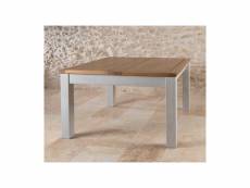 Table de repas carrée à allonge bois massif argent - gabriel - l 130-185 x l 130 x h 75 cm - neuf