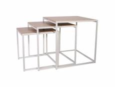 Tables carrées gigognes métal et bois (lot de 3) blanc ACD3561864338465