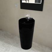 Vasque à trou de trop-plein/robinet céramique Noir pour salle de bain Vidaxl Noir
