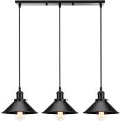Wottes - 3 Luminaires Lustre Suspension Industriel Lampe de Suspension pour Chambre Bar Tout Noir Base Rectangulaire - Noir