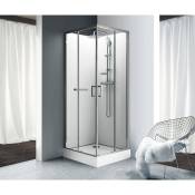 Cabine de douche carrée - Portes coulissantes - Verre transparent - 90 x 90 cm - kara - Leda