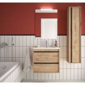 Caesaroo - Meuble de salle de bain suspendu 60 cm Nevada en bois couleur chêne ostippo avec lavabo en porcelaine 60 cm - Standard