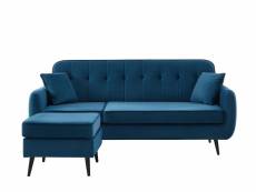 Canapé d'angle sweety en velours bleu 4 places pieds