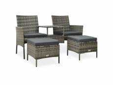 Canapé de jardin | sofa banquette de jardin table à thé et tabourets résine tressée gris meuble pro frco39430