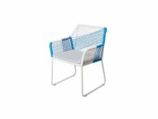 Chaise à accoudoirs blanc-bleu - ternate - l 60 x l 61 x h 79 cm - neuf