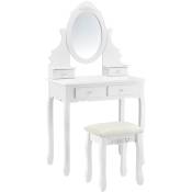 Coiffeuse Table de Maquillage avec 1 Miroir Inclinable et 4 Tiroirs et 1 Tabouret Confortable mdf et Bois 141 x 75 x 40 cm Blanc - blanc - [en.casa]
